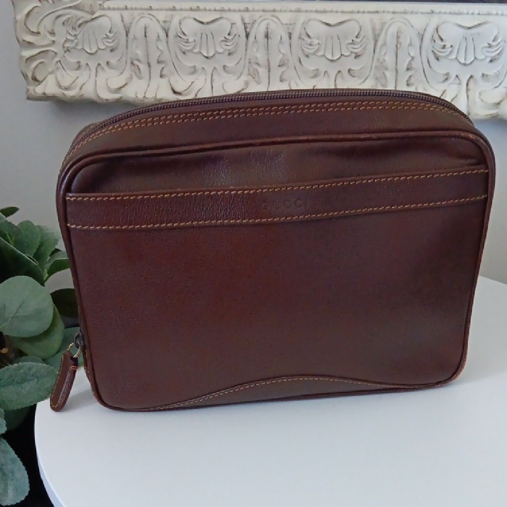 Vintage Brown GUCCI Unisex Toiletry Bag